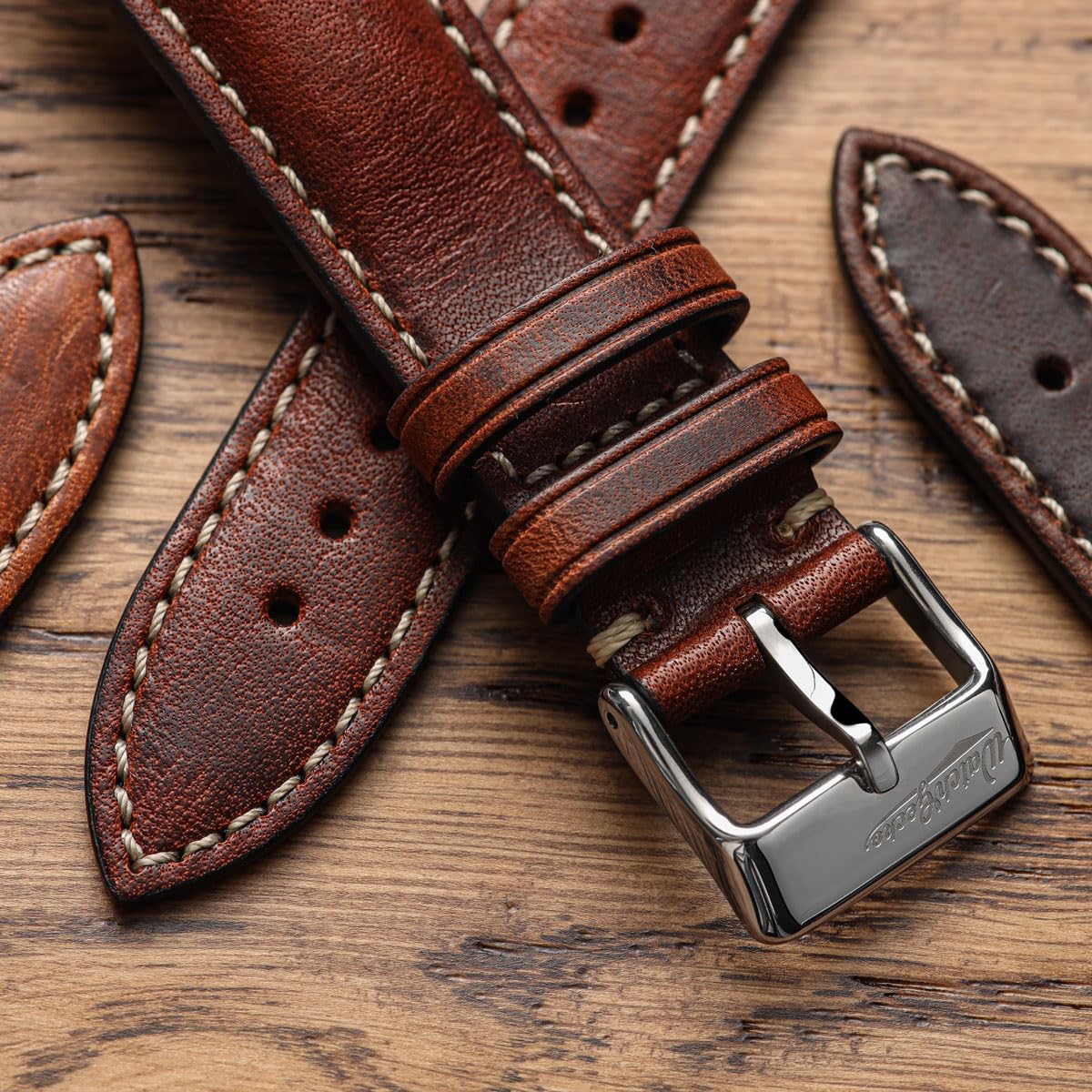 WatchGecko Vintage Highley Certified Genuine Italian Leather Replacement Watch Strap. Stylish and Durable Mens Wristwatch Strap. Padded for Comfort. Easy to fit. Reddish Brown, 21 mm