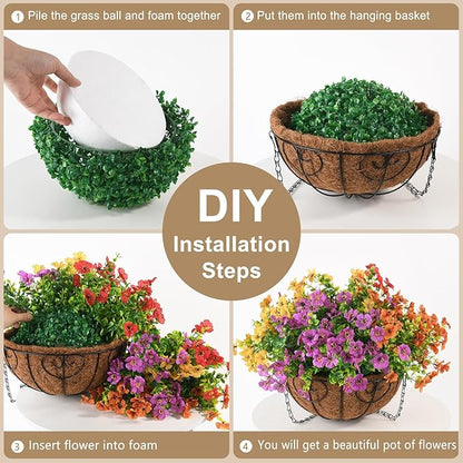 Artificial Faux Hanging Plants Flowers Basket for Spring Summer Outdoor Decoration, Fake Silk Daisy in Planter Realistic UV Resistant Look Real for Porch Home Patio Balcony Yard(Multicolor)