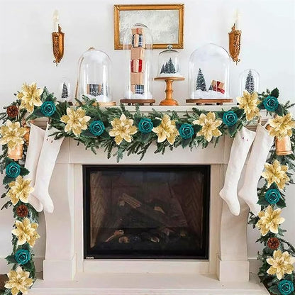 Christmas Flowers Artificial Box Set, Christmas Themed Floral Decorations for DIY Christmas Tree Ornament Wedding Birthday Wreath Decoration (A)