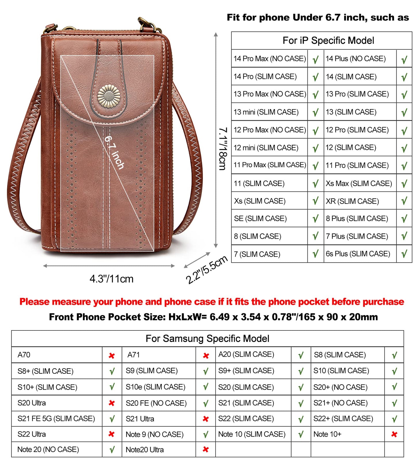 S-ZONE Women RFID Blocking Crossbody Cell Phone Purse Small Faux Leather Wallet Purse