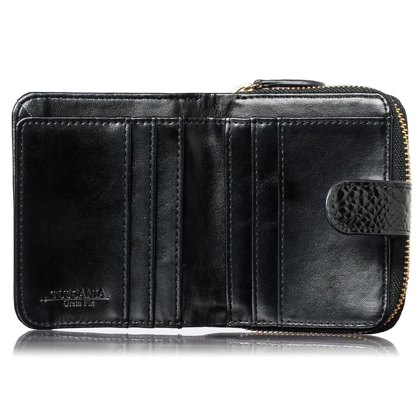 VOICE Align mini type Bi-Fold Wallet wallet Leather made by TUSCANIA in Italy Cowhide ART.GRETA Women's Elegant, easy-to-use and beautiful In gift box(Black)