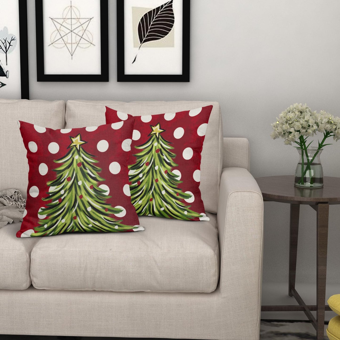 Sivirary Dark Red Christmas Pillow Covers 18x18 Inch Set of 2 Xmas Tree Polka Dots Holiday Decorative Winter Throw Pillowcases Outdoor Seasonal Farmhouse Cushion Cases Decor for Sofa Couch Bed