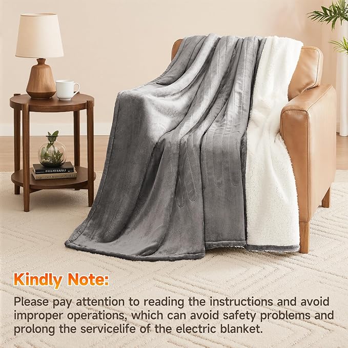 Heated Blanket Electric Blanket Twin 62"x84" Fast Heating Electric Blanket with 10 Heat Levels & 10 Hours Auto-Off Overheat Protection Cozy Soft Flannel Heated Throw Blanket