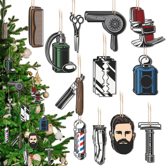 Vercraft 24 Pcs Hairdresser Ornaments Valentine's Day Tree Hair Salon Barber Decorations Hairstylist Gifts Wooden Makeup Hanging Ornaments for Hair Salon Barber Decor(Men)