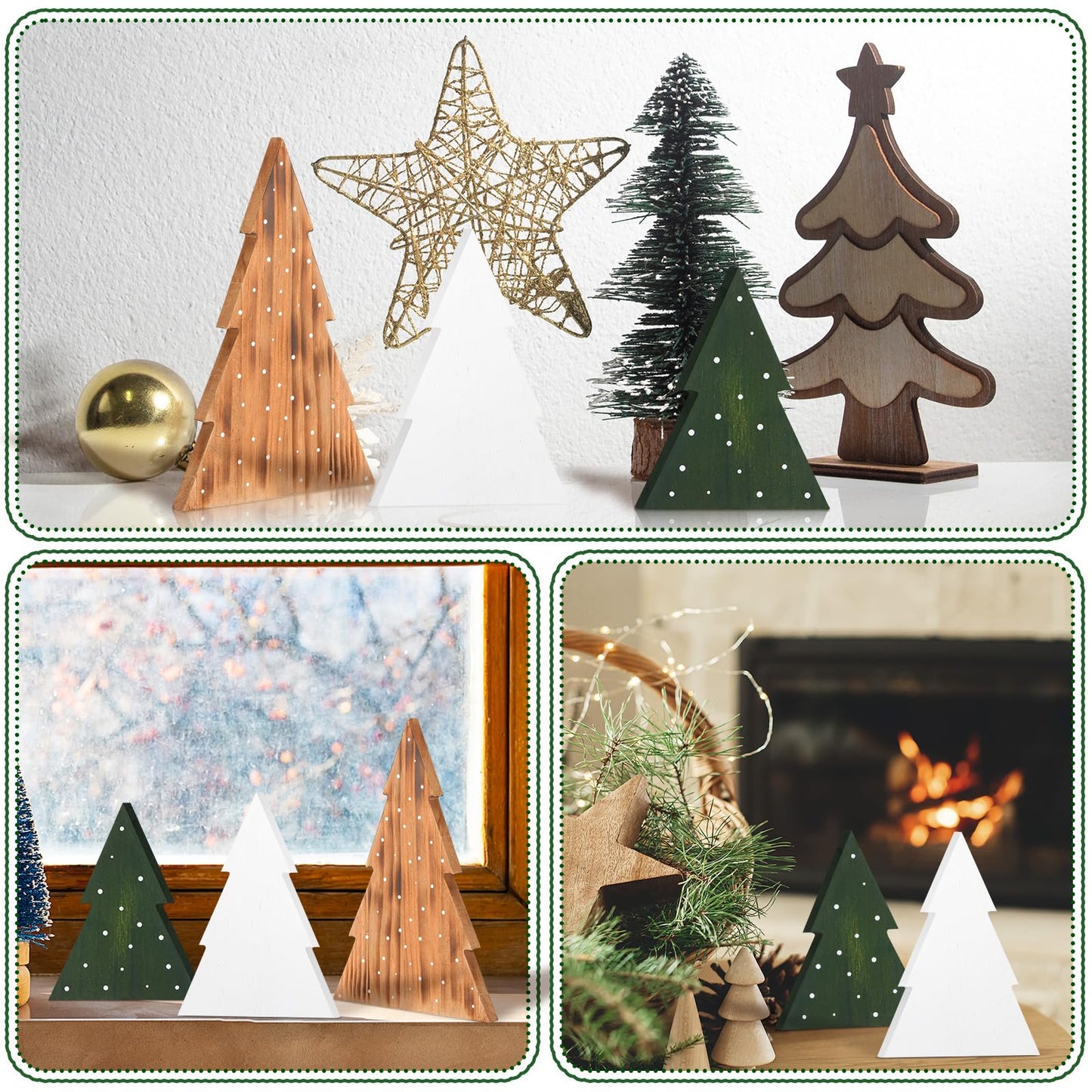 AceOrbit 3 Pcs Christmas Decorations Rustic Farmhouse Wood Christmas Trees Neutral Tabletop Tree Signs Decor Freestanding Xmas Wooden Decorations for Fireplace, Mantle, Shelf, Home, Office