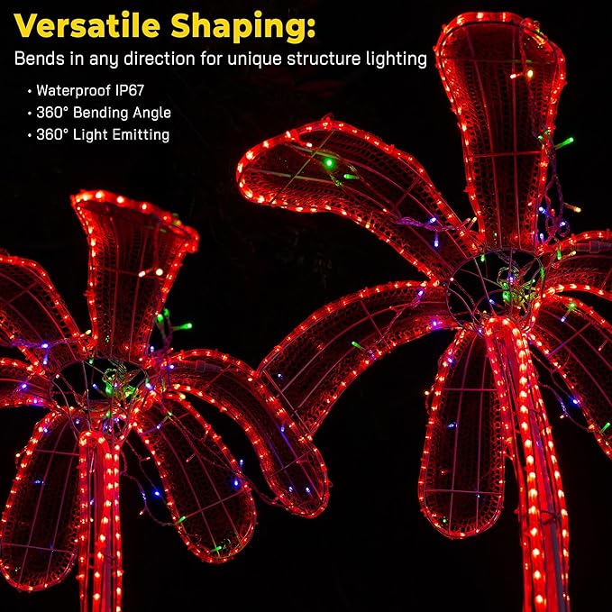 WYZworks 288LEDs 25ft LED Outside Rope Lights, Outdoor ETL Certified Waterproof Permanent 360 Degree Light Emitting, Flexible Tube, Connectable, Christmas Palm Tree Exterior Landscape, Red