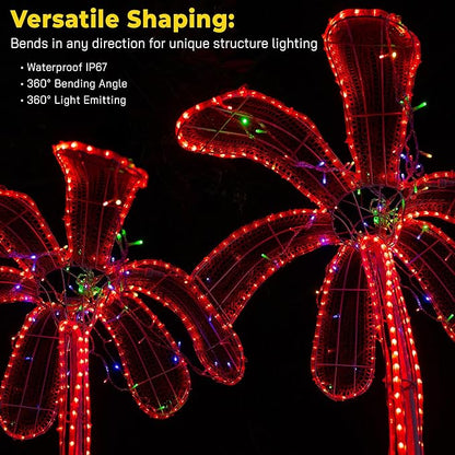 WYZworks 288LEDs 25ft LED Outside Rope Lights, Outdoor ETL Certified Waterproof Permanent 360 Degree Light Emitting, Flexible Tube, Connectable, Christmas Palm Tree Exterior Landscape, Red