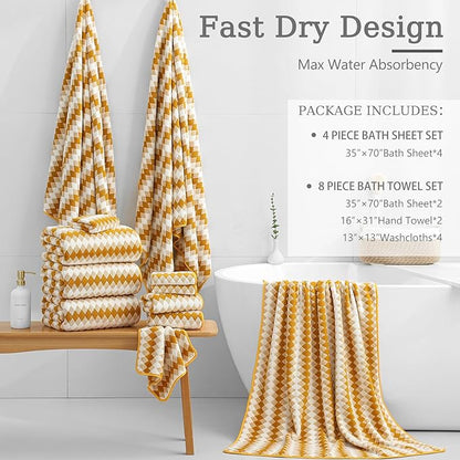 8 Piece Bathroom Towel Set |2 Oversized Bath Towels, 2 Hand Towels, 4