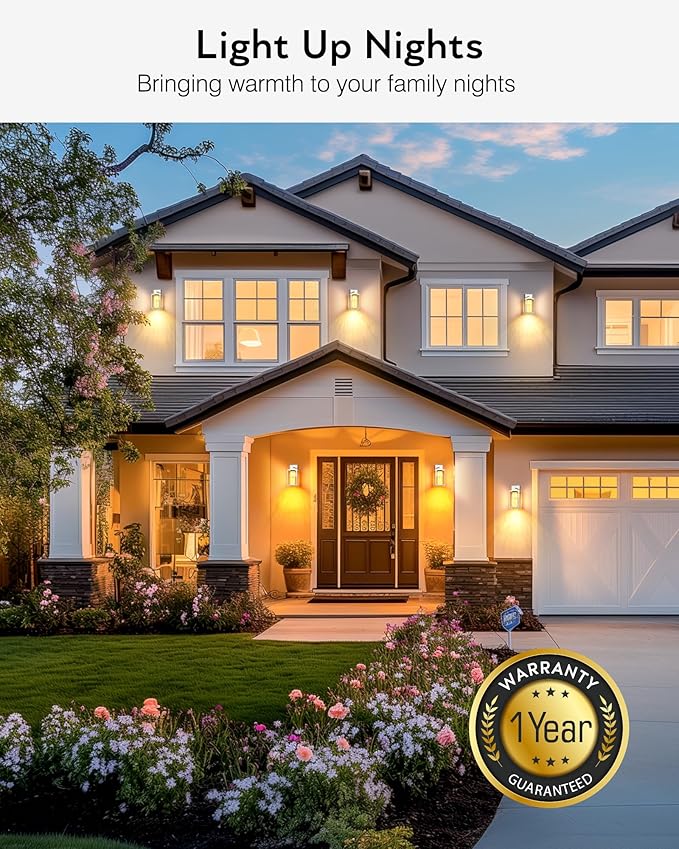 VIANIS White Exterior Lighting Fixtures Wall Mount for House, 100% Aluminum Outdoor Sconces Wall Lighting for Garage with Integrated 10W LED Light Source, Dusk to Dawn Coach Lights Outdoor Lantern