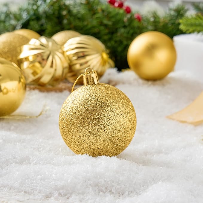 JOIEDOMI 24 Pcs Gold Shatterproof Christmas Balls Ornaments, 2.36" Christmas Tree Decoration Ornaments Set, Xmas Hanging Decorations for Tree Wreath Garland Wedding Indoor Holiday Party Decor