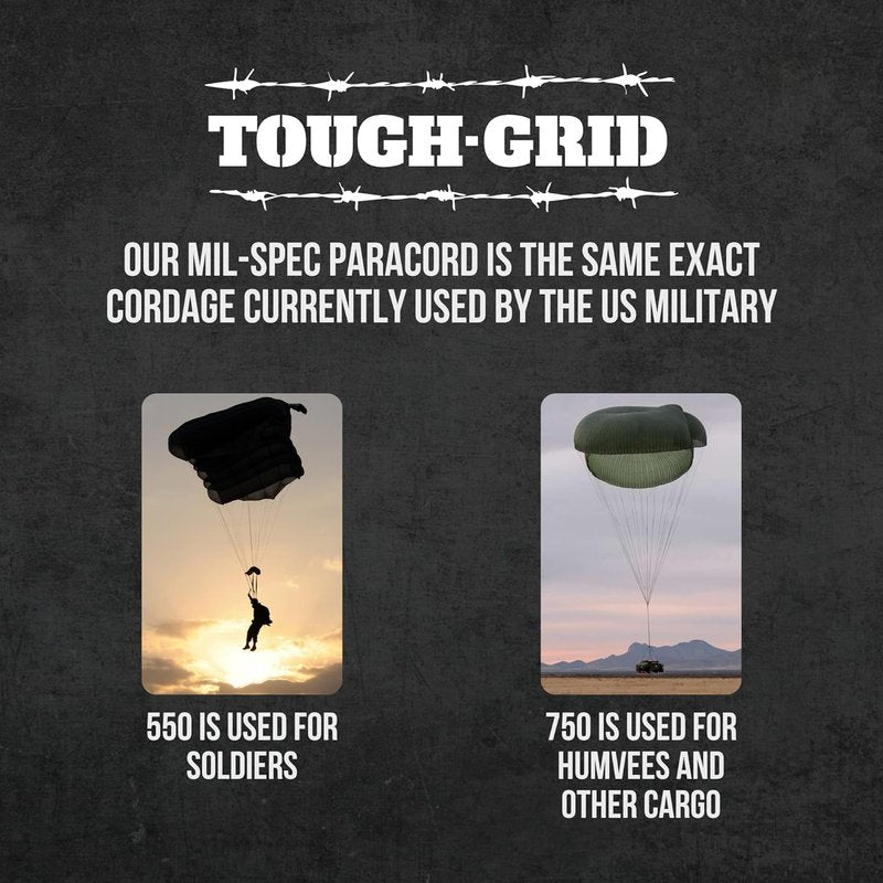 TOUGH-GRID 550 Paracord Rope - Durable Nylon Survival Cord for Camping & Tactical Gear | Made in USA
