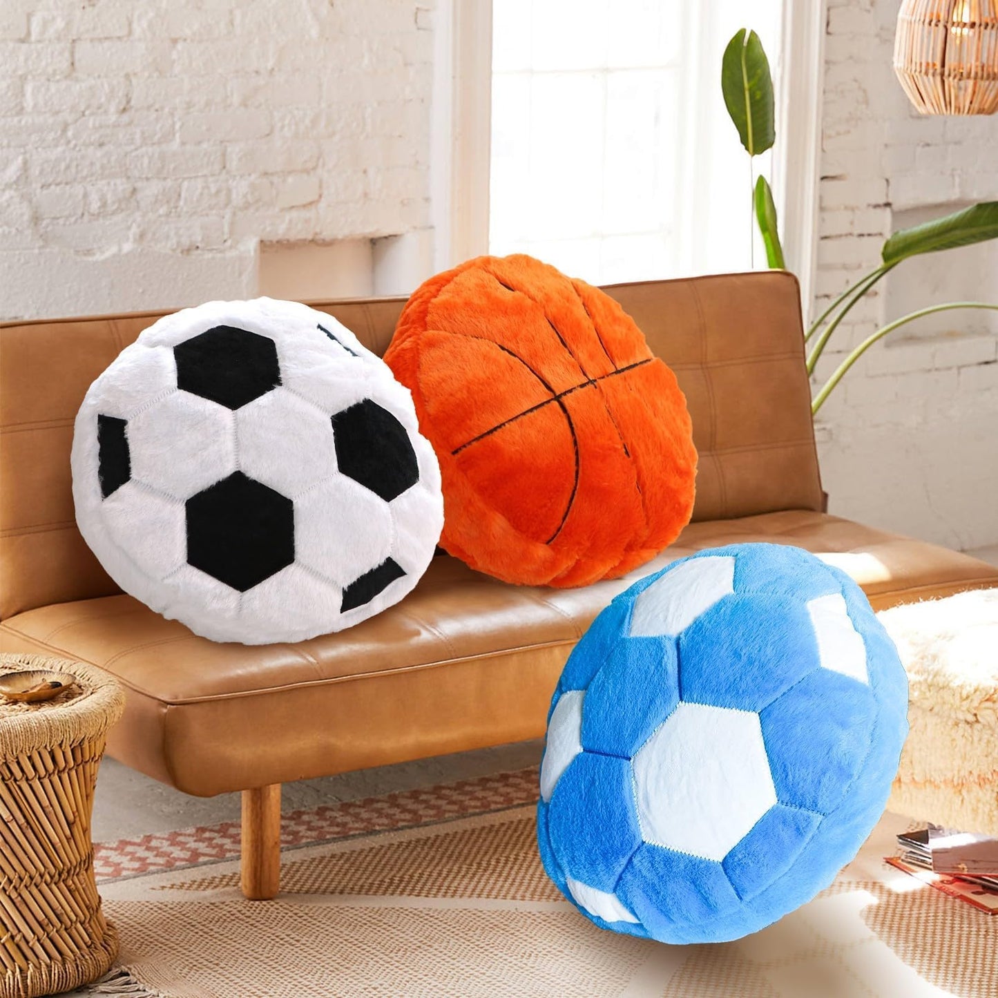 Plush Soccer Pillow, Round Ball Throw Pillow, Football Shaped Decorative Throw Pillow for Kids Room, Sofa, Bed-Soft & Fluffy Birthday Gift for Soccer Enthusiasts 15.7 Inch (40 cm)