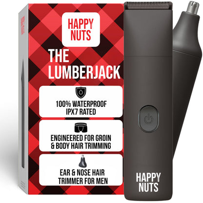 HAPPY NUTS Lumberjack 2.0 Men's Electric Body & Groin Hair Trimmer - Waterproof, Rechargeable Manscaping Kit Plus Foil Shaver - Quiet Motor for Efficient Grooming (Graphite 1.0)
