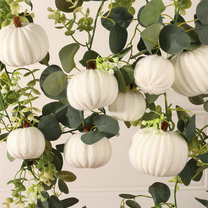 12-Pack Fall Crochet Pumpkins Handmade Fall Decor Set with 2.36, 3.15, 4inch Sizes Knit Pumpkins Farmhouse Thanksgiving Table Centerpiece, Halloween Decorations (White)