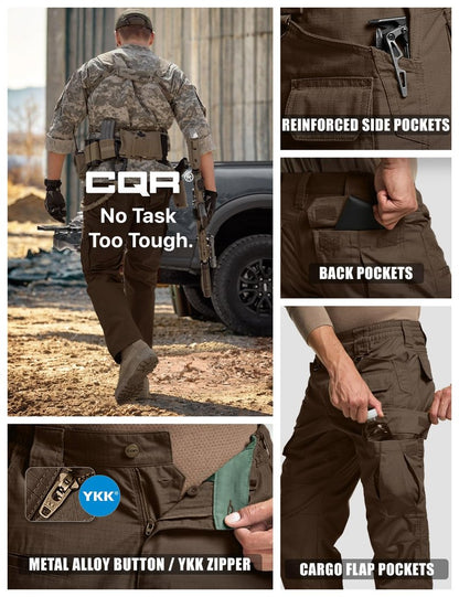 CQR Men's Tactical Pants, Water Resistant Ripstop Cargo Pants, Lightweight EDC Work Hiking Pants, Outdoor Apparel, Duratex Mag Pocket Tundra, 30W x 32L