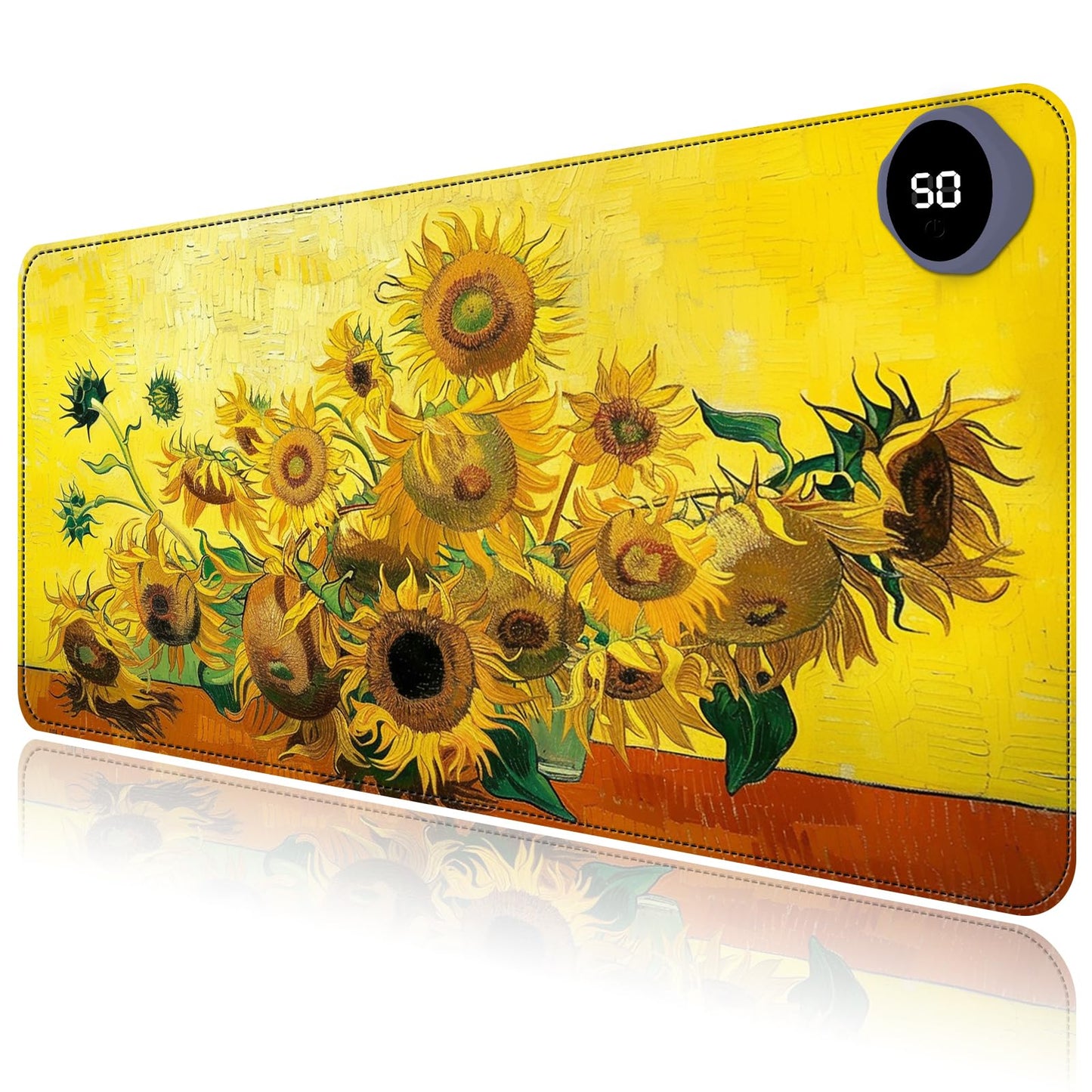 Heated Mouse Pad with 3 Levels Heated & 3 Hours Auto Shut-Off Mouse Pad for Warming Hands in Office Home, 31.5" x 13"Large Safe Desk Mat Hand Warmer，Sunflowers