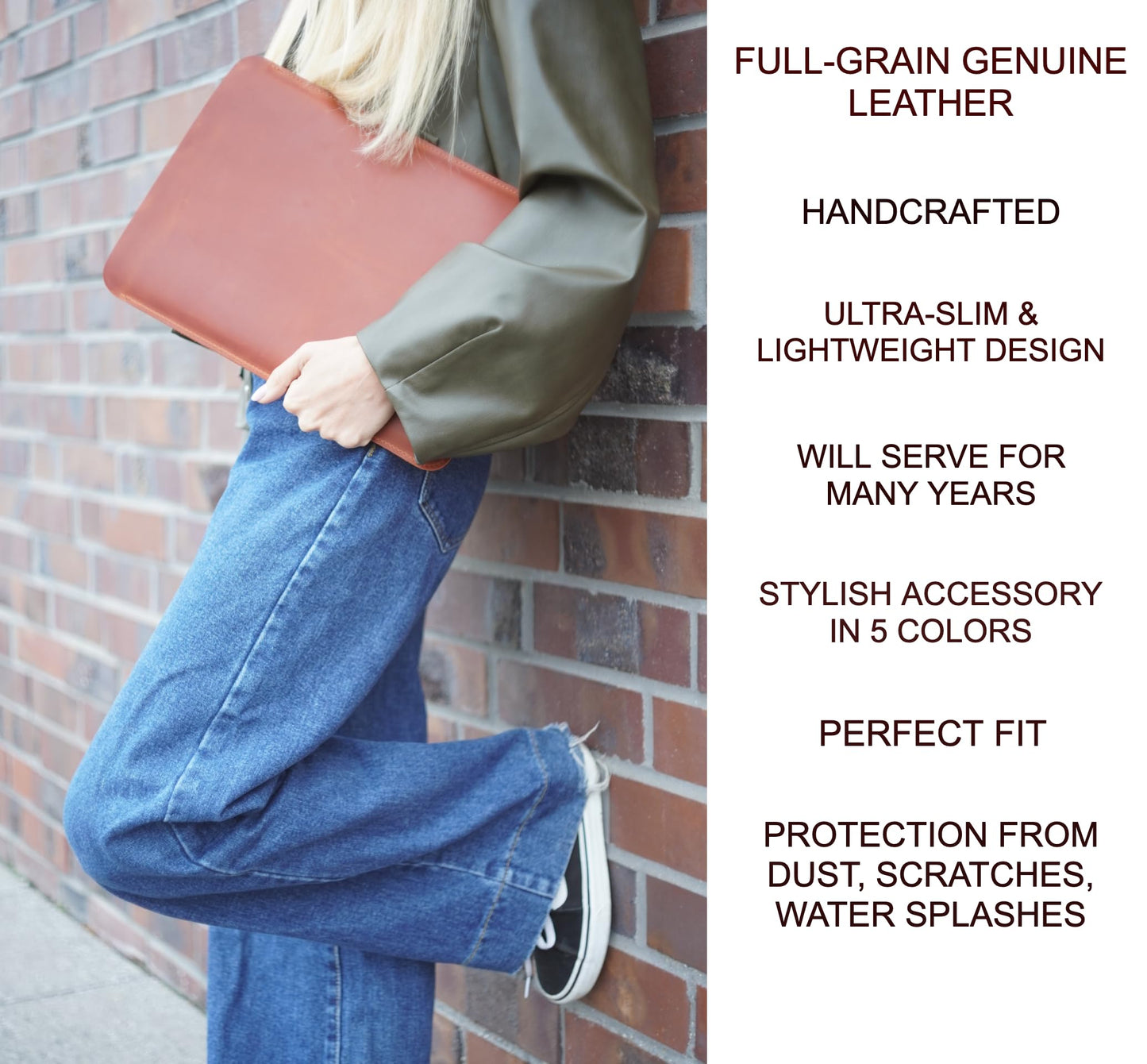 Aartedesign Genuine Vintage Leather Sleeve case for 13-inch MacBook Air/Pro 2018-2026 M1 M2 M3 M4 / 13 MacBook Pro M1 M2 M3 M4 Max (2018-2026) (Vertical, Cognaq)