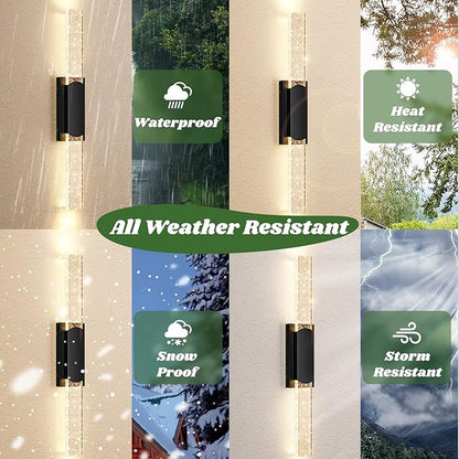 35.3in Large Size Outdoor Wall Light Fixtures with Crystal Bubble Glass, Waterproof Exterior Sconces LED Wall Lanterns, Porch Lights Wall Mounted 10W 3000K Outside Lights for House Front Door Garage