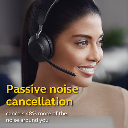 Jabra Evolve2 65 MS Wireless Headphones with Link380a, Stereo, Black – Wireless Bluetooth Headset for Calls and Music, 37 Hours of Battery Life, Passive Noise Cancelling Headphones