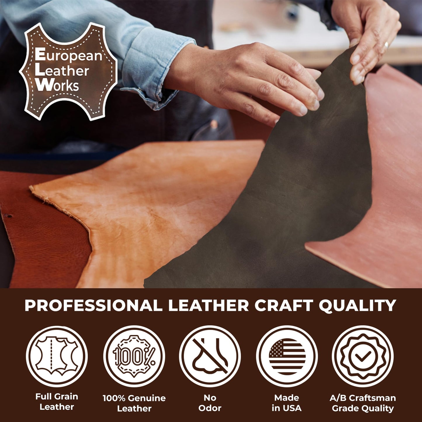 ELW 8-10 oz (3-4 mm) Skirting Veg Tan Leather | Dark Brown 1-2 SQFT| Thick Cowhide Tooling Leather Sheet for Belts, Saddle, Holster, Sheaths, Bulk Real Leather Pieces, Crafts, Remnants, Scraps USA