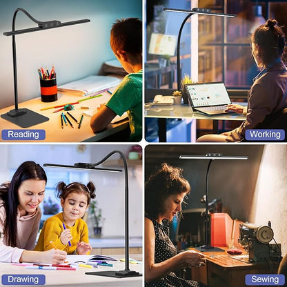 KableRika LED Desk Lamp with Base: Bright Desk Lights for Home Office - Eye Care Reading Table Lamps - Dimmable Desktop Lighting for Computer Monitor Study Drafting Black
