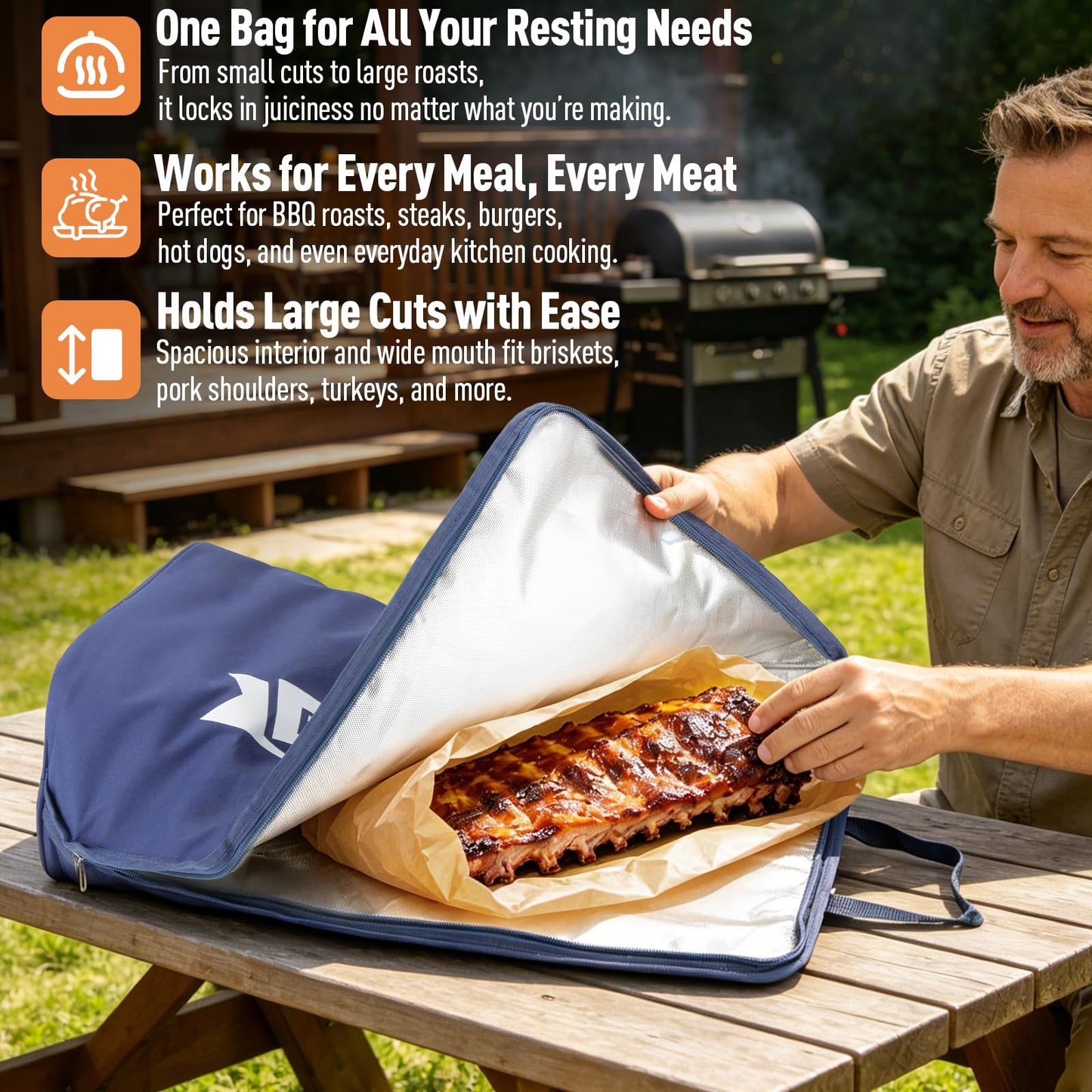 Upgraded Insulated BBQ Blanket for Resting Meat-BBQ Smoker Accessories Gifts for Men Dad Husband-Air Fryer/Kitchen/Camping/Baking/Party Essential-Bag for Brisket/Steak/Pork Shoulder/Turkey (21inch)