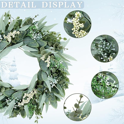 26" Eucalyptus Wreaths Large Artificial Greenery Outdoor/Indoor Wreath Spring/Summer Wreath Green Wreaths for Front Door Porch Window Wall Hanging Decor All Year Round Wr-eath（Green）