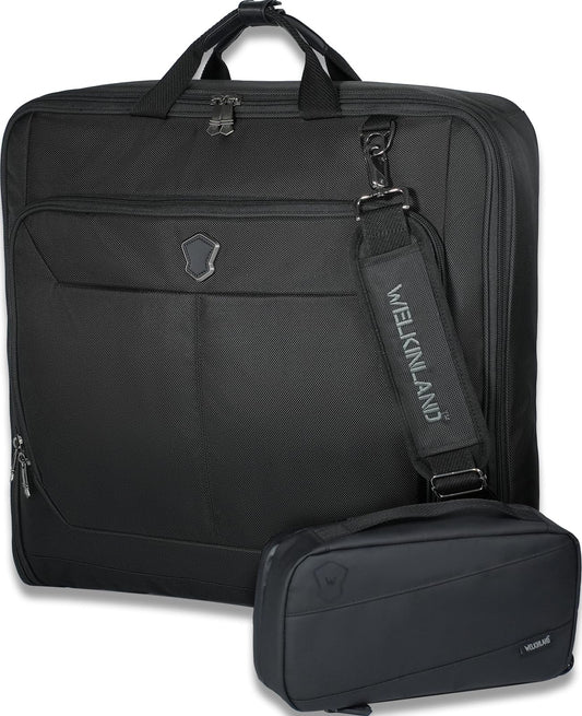 WELKINLAND 3-Suits Garment Bag for Travel with Toiletry Bag, 30L-Large Suit Carry On Garments Bag for Travels, 15-Pockets Suits Holder Travel Bags, Wrinkle-Free Suit and Dress Garment Bag for Travels