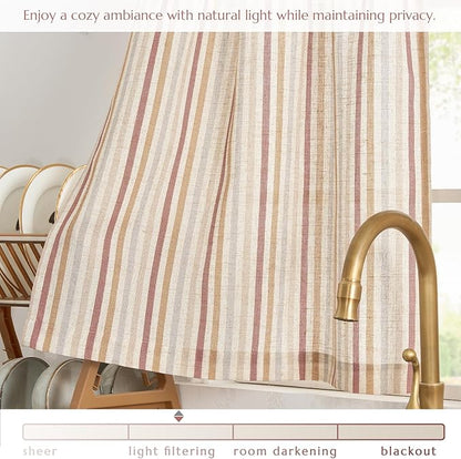 jinchan Colorful Striped Linen Kitchen Curtains 36 Inch Christmas Tier Curtains Farmhouse Modern Cafe Small Window Treatments Light Filtering Rod Pocket for Living Room Bathroom 2 Panels Multi Red