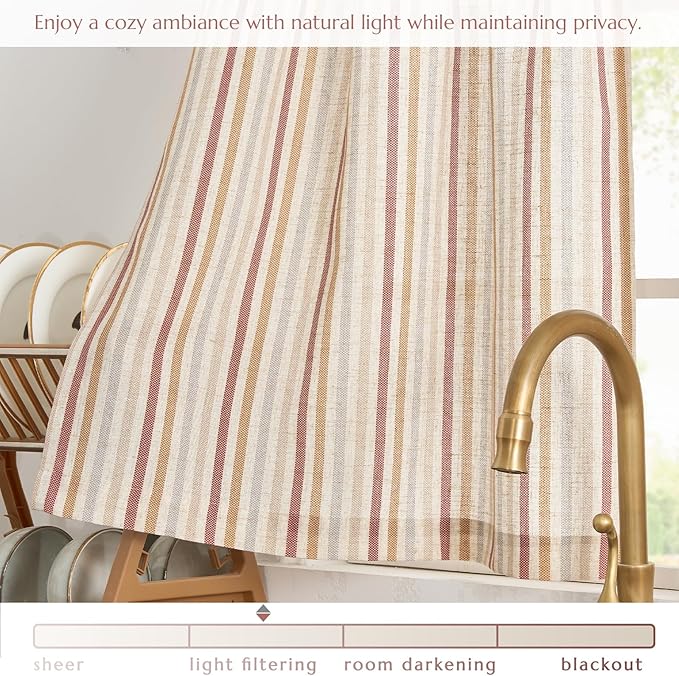 jinchan Colorful Striped Linen Kitchen Curtains 24 Inch Christmas Tier Curtains Farmhouse Modern Cafe Small Window Treatments Light Filtering Rod Pocket for Living Room Bathroom 2 Panels Multi Red