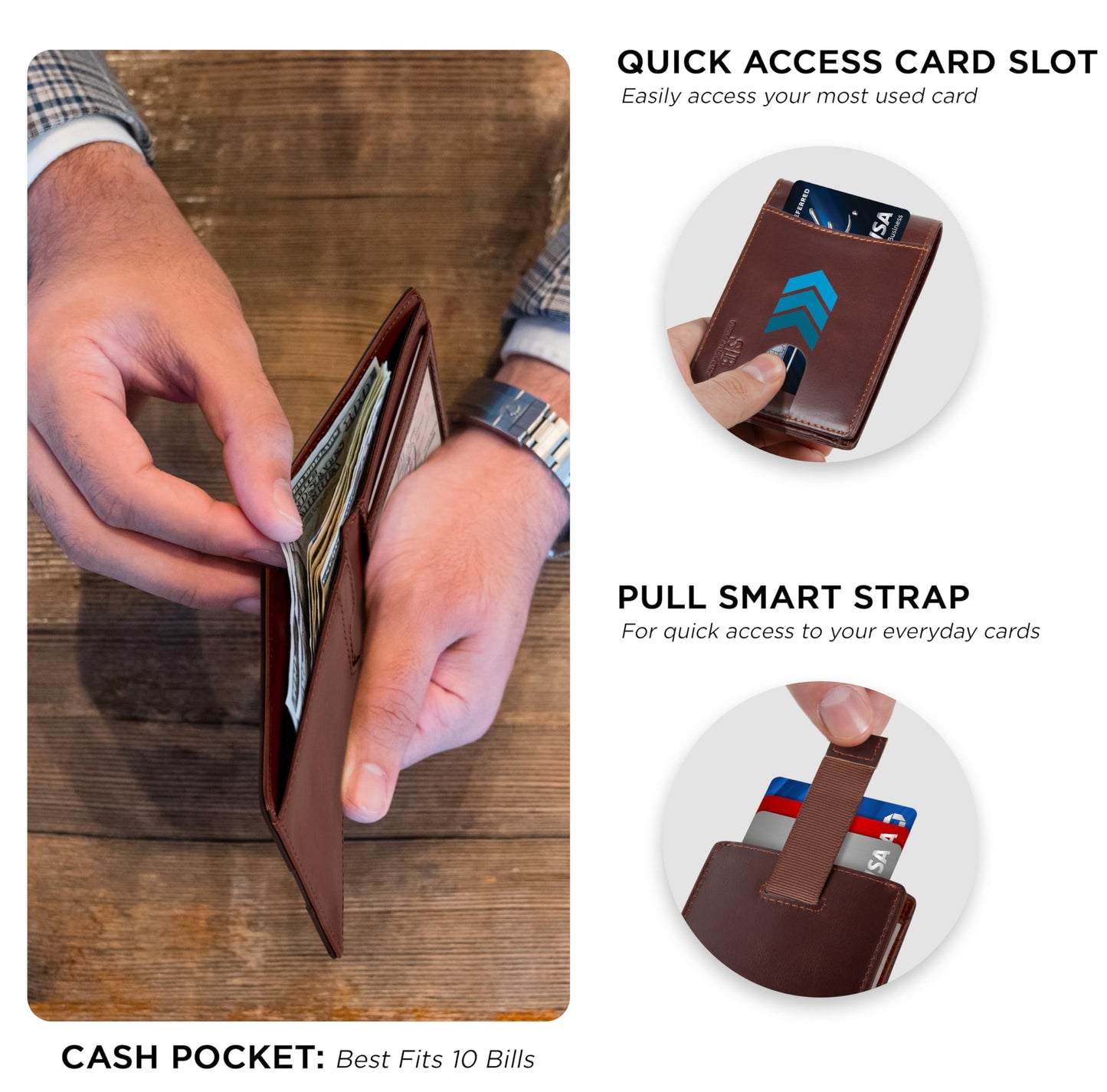 SERMAN BRANDS RFID Blocking Slim Bifold Genuine Leather Thin Minimalist Front Pocket Wallets for Men Billfold Wallet Men Gift (Melted Chocolate 2.0)
