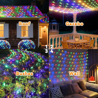 360 LED Colorful Christmas Net Lights Outdoor 8 Modes, 21ft x 5ft Waterproof Mesh Lights Giant Net Light Mulitcolored Fairy Christmas Light Green Wire Connectable for Bushes Tree Garden Home Party