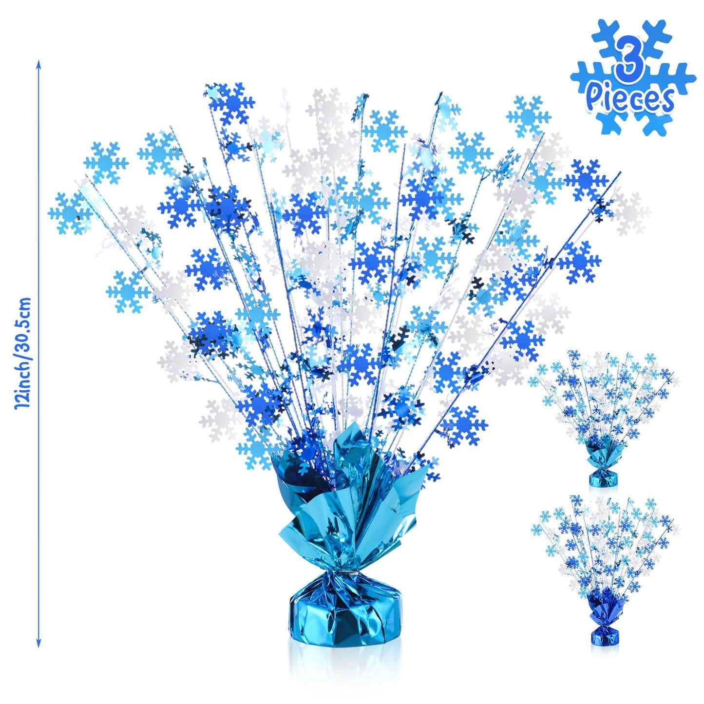 Ceenna 3 Pcs Winter Wonderland Decoration Snowflake Table Decorations Winter Metallic Gleam Foil Spray Centerpieces Christmas Glitter Spray Table Centerpieces for Holiday Party Decor (Blue)