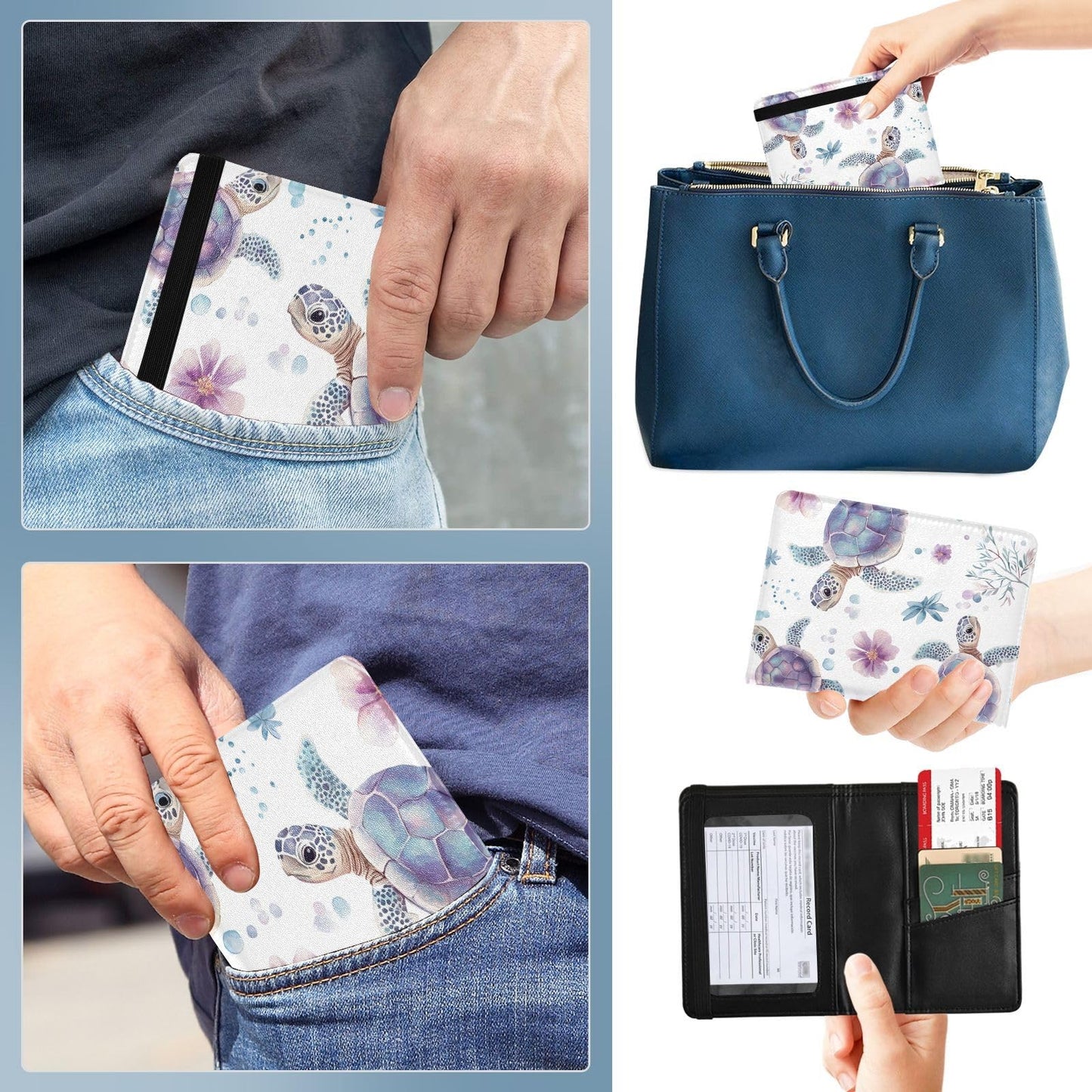 zyrtty Passport Holder, Flower Turtle Watercolor Passport Cover Travel Wallet with Credit Card Slots Rfid Wallet Waterproof Documents Organizer Women Men