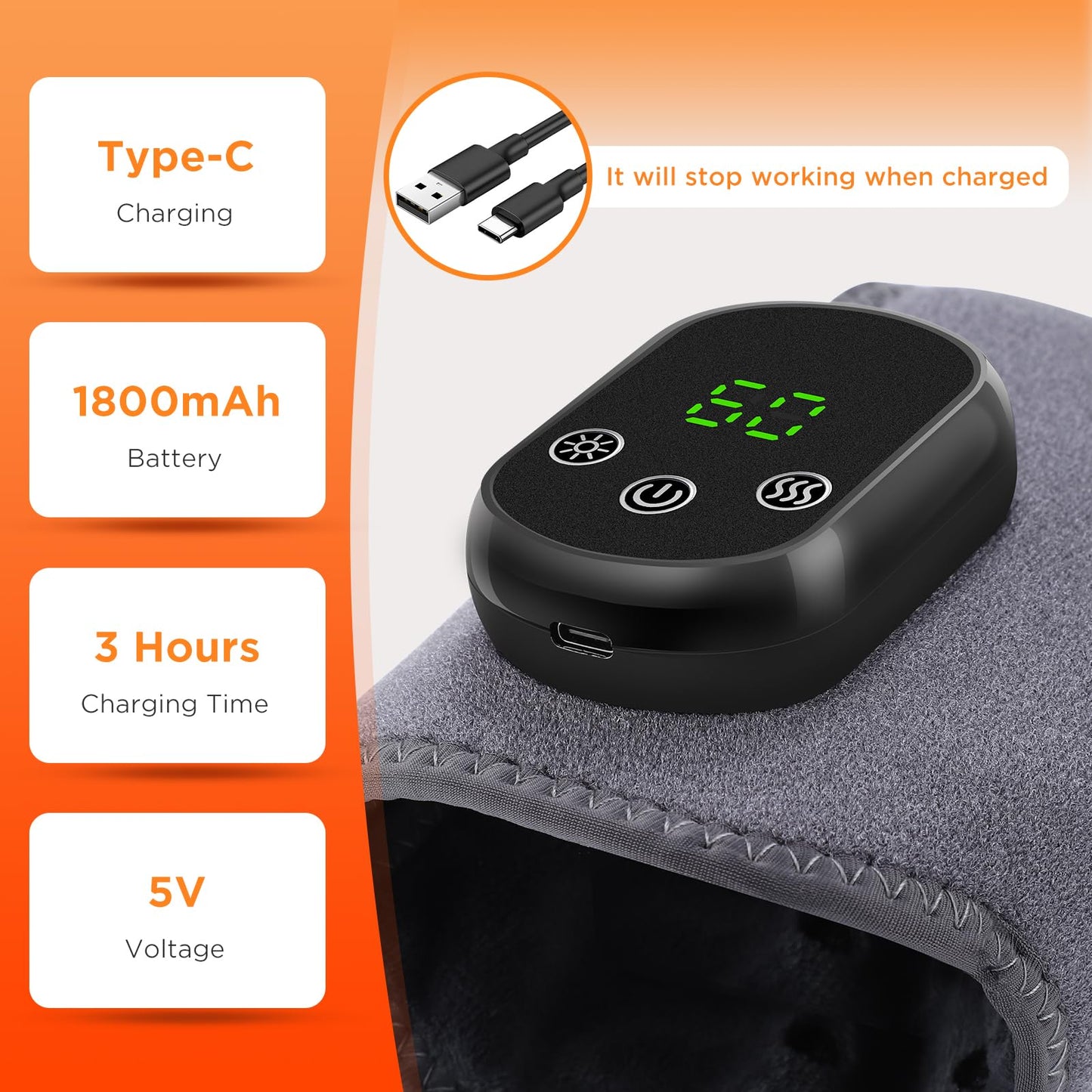 Cordless Ankle Massager with Heat, Ankle Heating Pad, USB Rechargeable Heated Brace Wrap Warmer, 5 Heat Levels, 3 Vibration Modes, Auto Shut Off