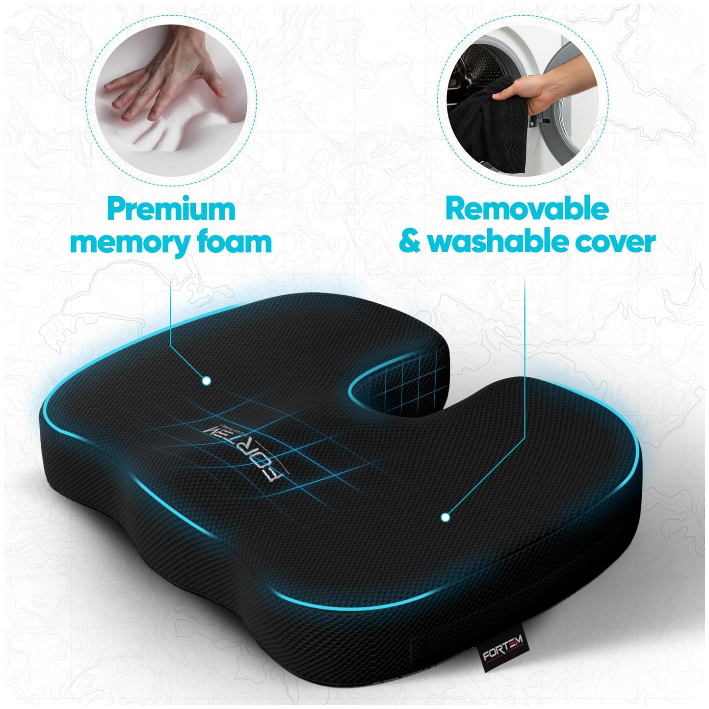 FORTEM Office Chair Cushion and Back Support for Office Chair, Lumbar Support Pillow, Memory Foam, Non Slip Sitting and Back Rest for Gaming, Car Seat Cushion, Chair Pad