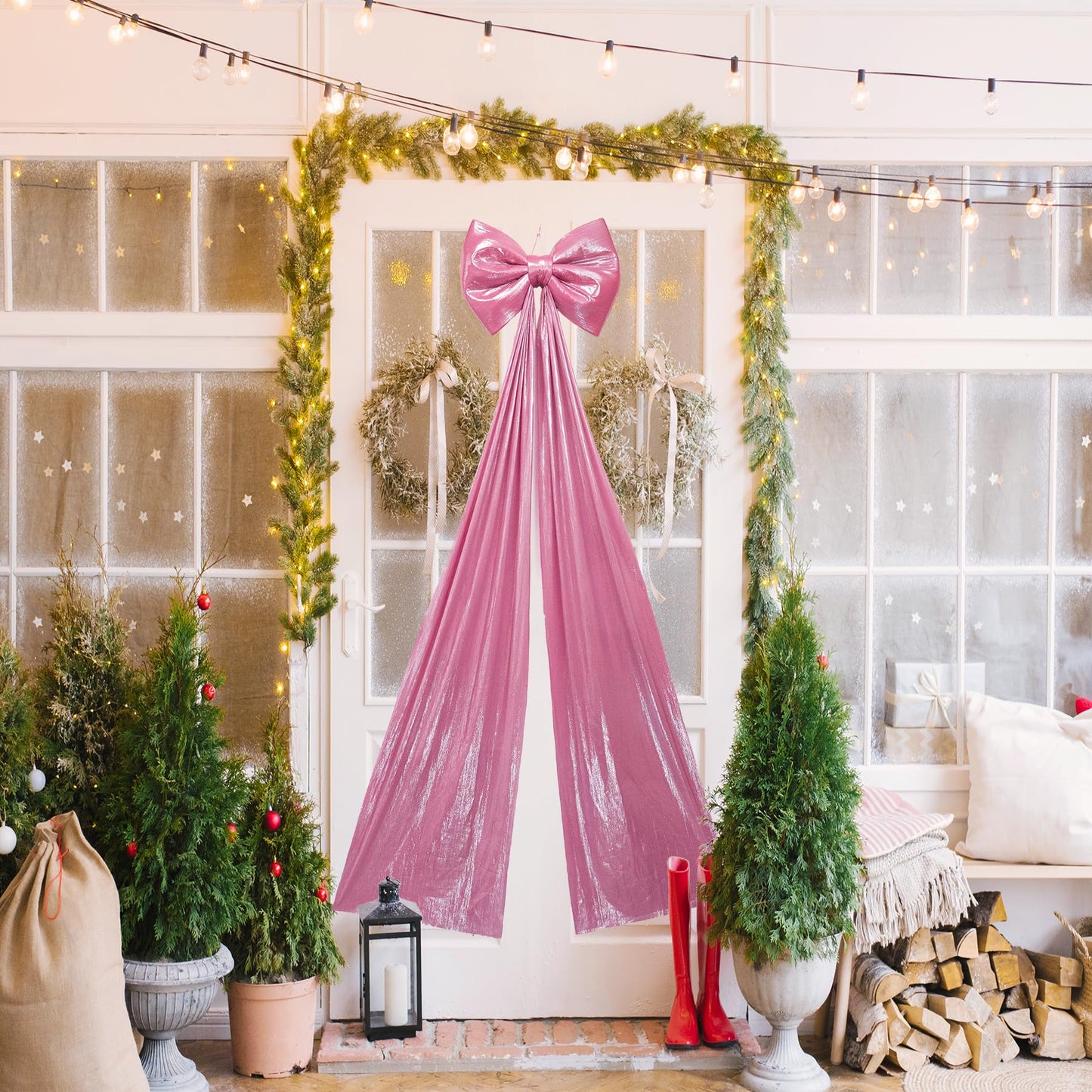 Hismir Christmas Tree Topper Bow，67x16 Inch Extra Large Room Decor Ribbon Bow for Wedding Engagement Birthday Party，Giant Xmas Bow Decorations for Home Wreath Door Wall(Pink)