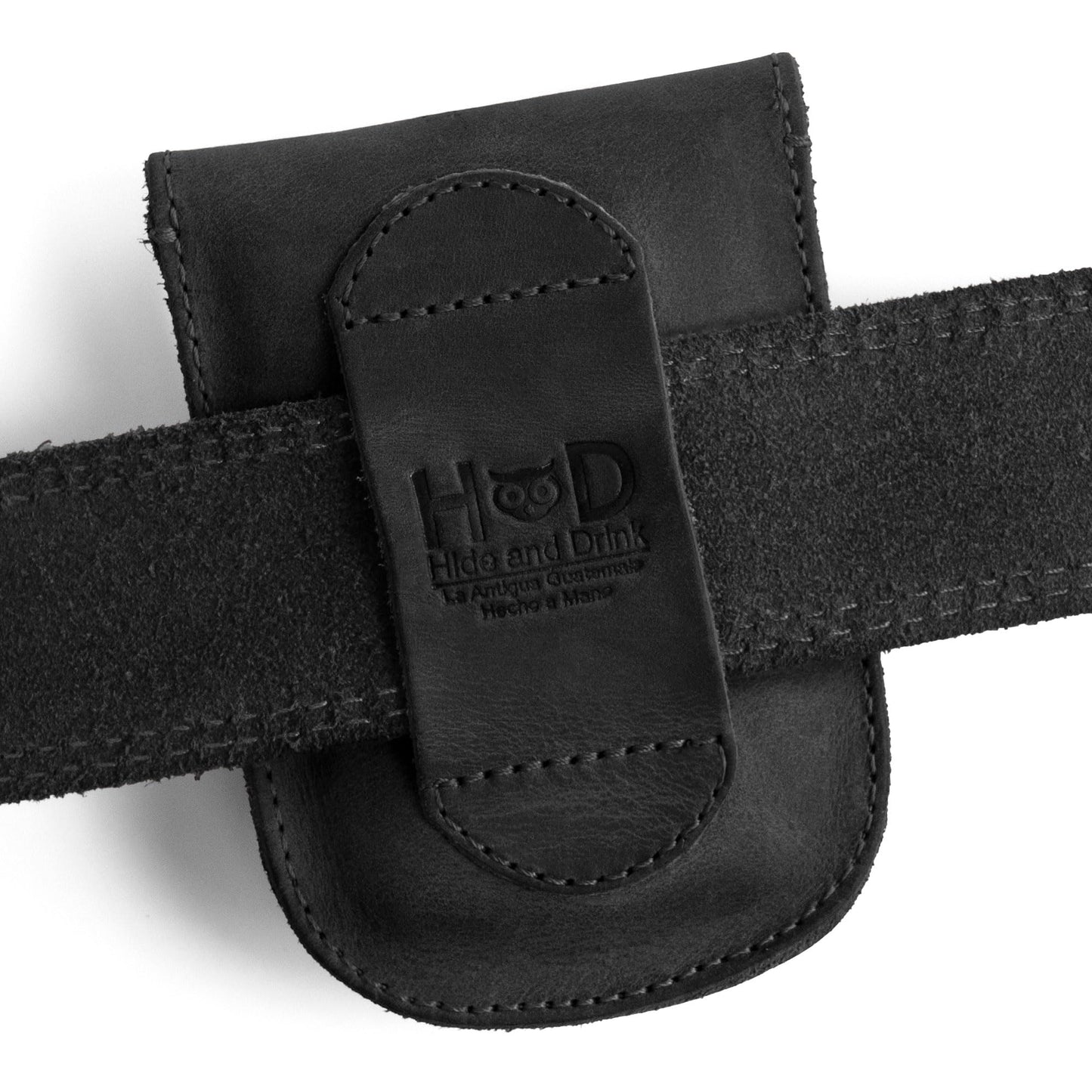Hide & Drink, Full Grain Leather Holster Pouch, Durable EDC Waist Bag for Coins, Pocket Wallet, Headphones, Personal Items, Conveniently Attaches to Belt, Snap Closure, Handmade, Charcoal Black