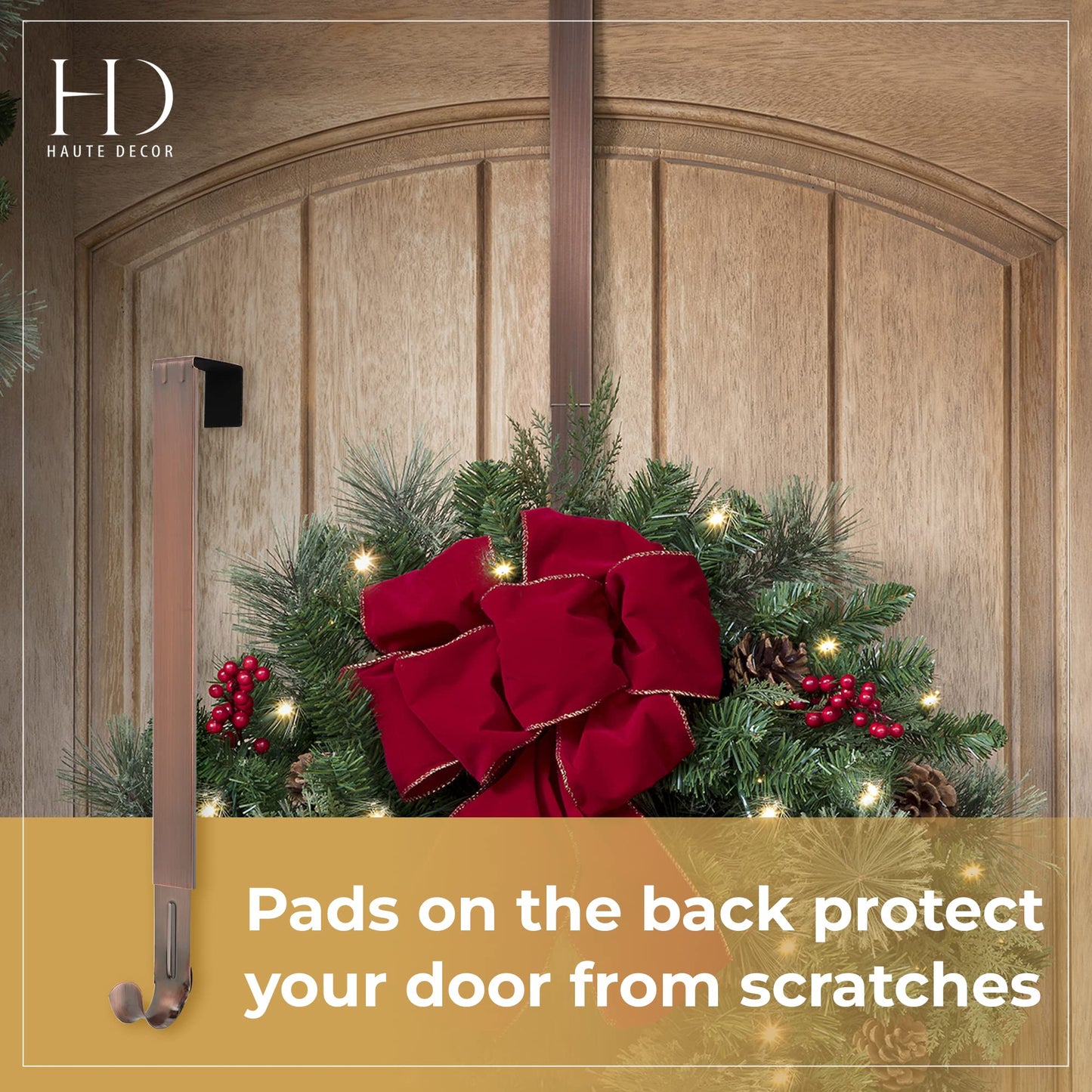 Haute Decor Adjustable Length Wreath Hanger with Removable Icon (Oil-Rubbed Bronze - Fleur De Lis) - Metal Over The Door Wreath Hanger for Front, Back, Interior Doors