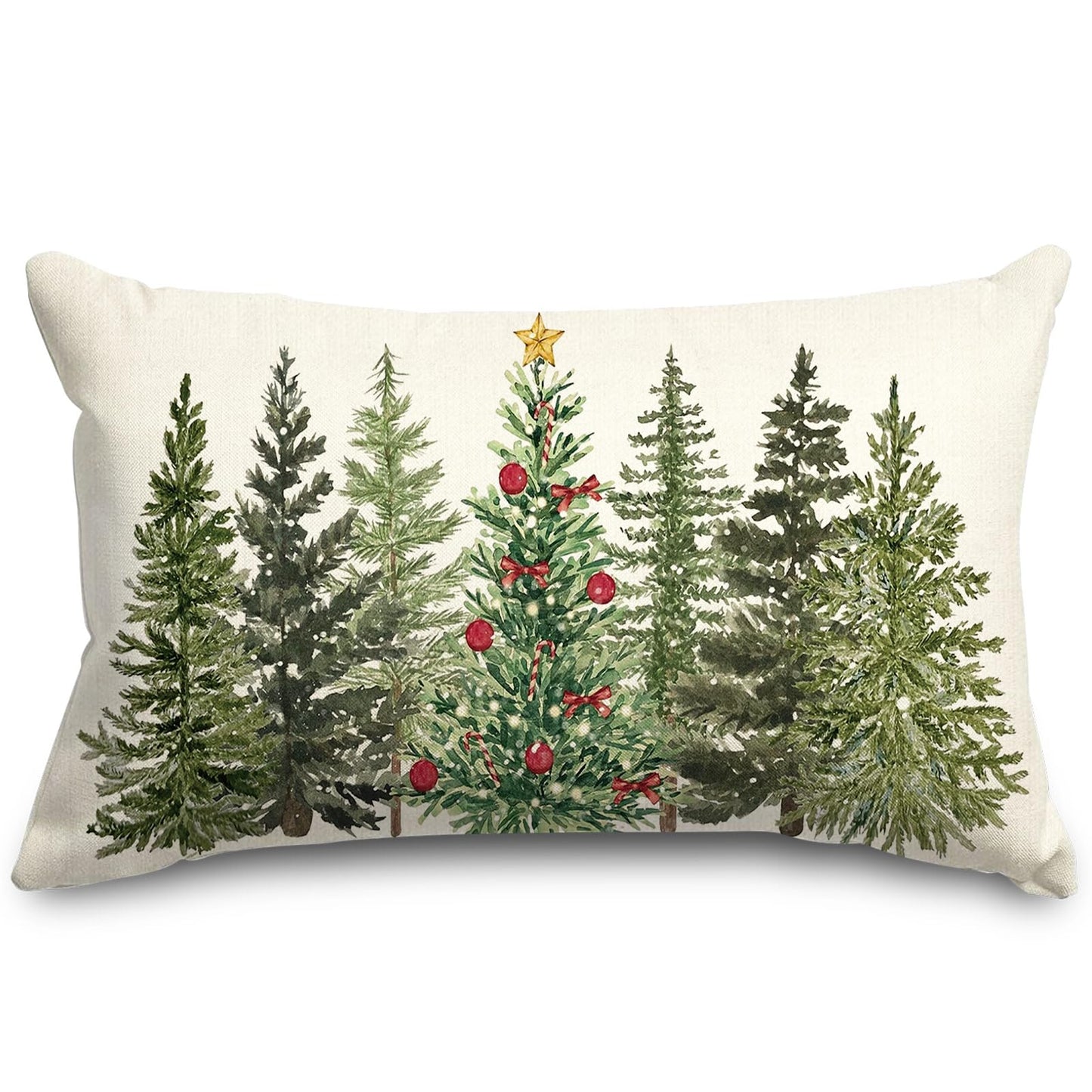 Christmas Rectangle Pillow Cover Watercolor Xmas Pine Tree Throw Pillow Case 12 x 20 Inch Cushion Cover for Winter Party Home Farmhouse Couch Sofa Car