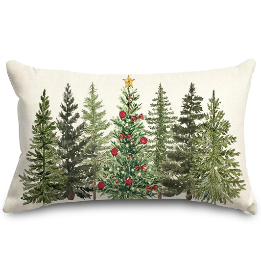 Christmas Rectangle Pillow Cover Watercolor Xmas Pine Tree Throw Pillow Case 12 x 20 Inch Cushion Cover for Winter Party Home Farmhouse Couch Sofa Car