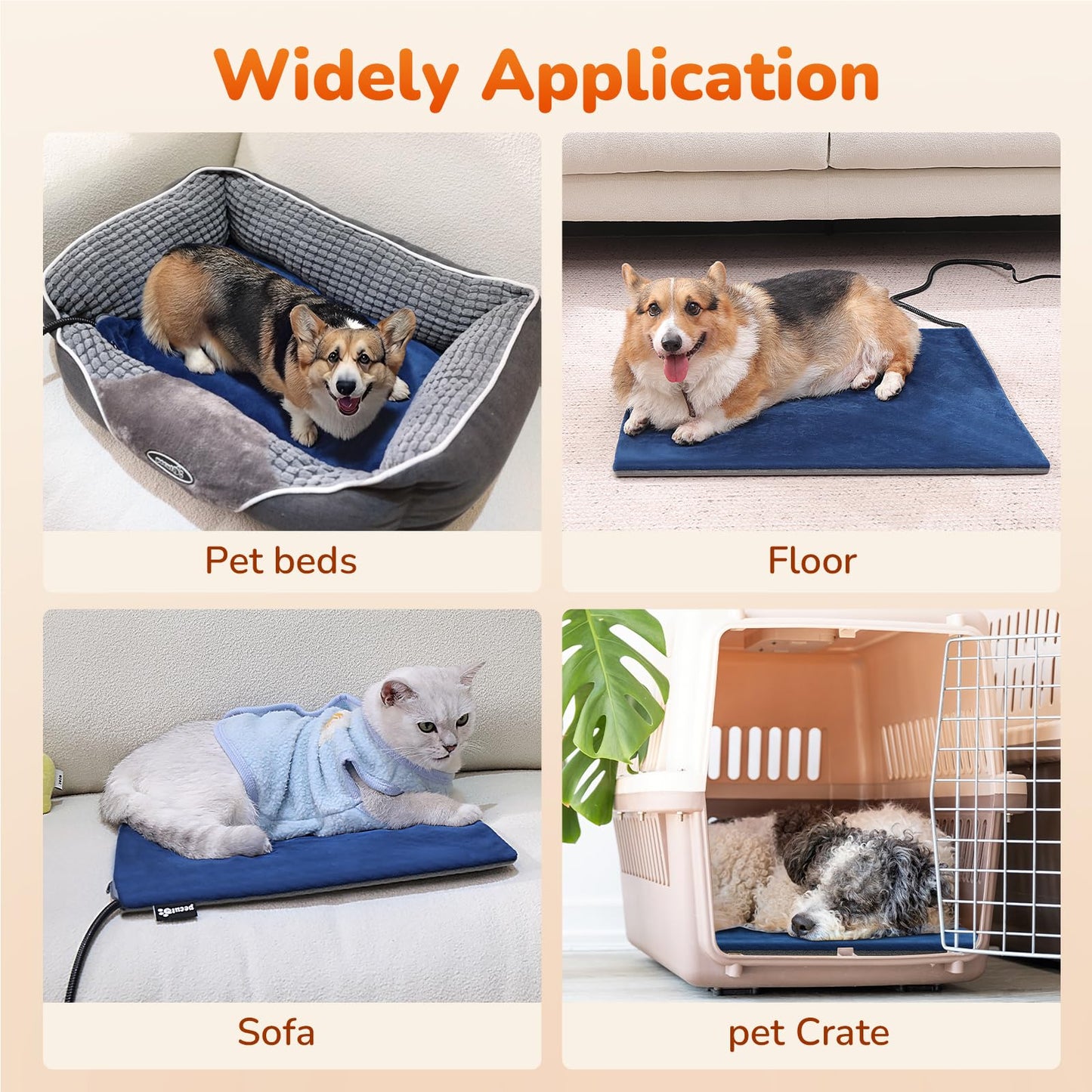 Pecute Cat Heating Pad Indoor, 6 Adjustable Temperature with Timer, Dog Heating Pad with Dual-Resistant Cable, Waterproof Layer, Heated Cat Bed Mat Blanket, Electric Pet Heated Pads for Cats Dogs