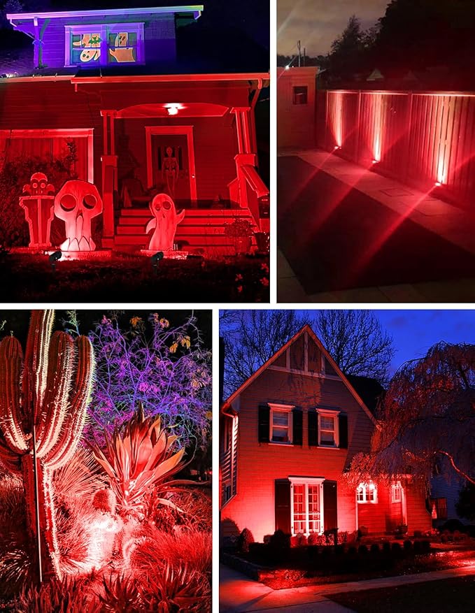 Christmas Red Landscape Lights Outdoor, 14 LED Landscape Lighting with US Plug, IP65 Waterproof Spotlights for Tree Yard Garden Pathway Halloween Decor 2 Pack