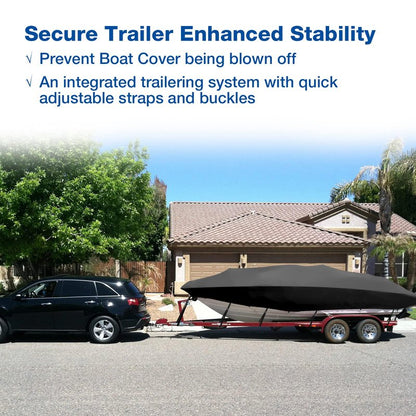 NEVERLAND Trailerable Boat Cover Waterproof Heavy Duty Marine Grade Polyester Canvas Fits V Shape/V-Hull and Tri-Hull Runabouts, Pro-STYL, Bass Boats (Boat Length 17-19ft, Beam Width up to 102",Black)