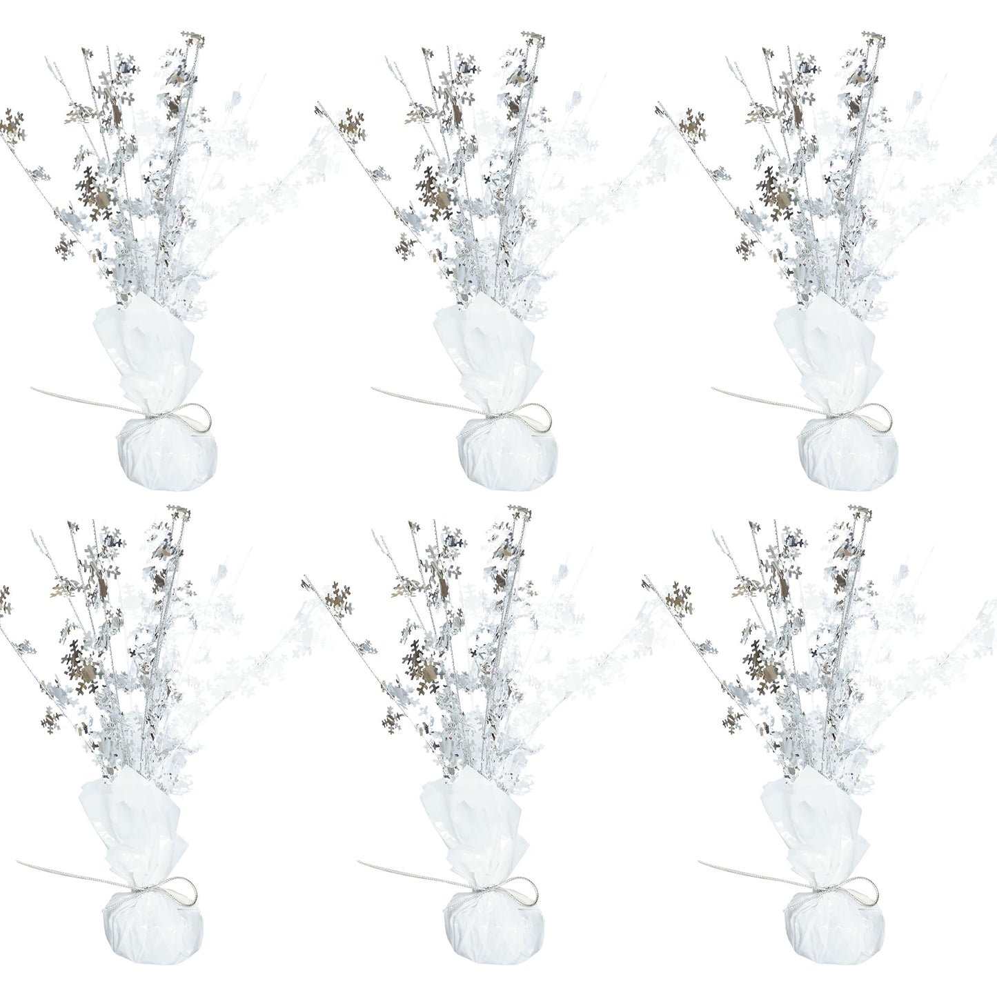 Gyufise 6 Pack Metallic Foil Spray Centerpiece Snowflake Table Decoration Burst Table Centerpieces Table Decor for Winter Wonderland Birthday Wedding Anniversary Holiday Party Supplies Silver White