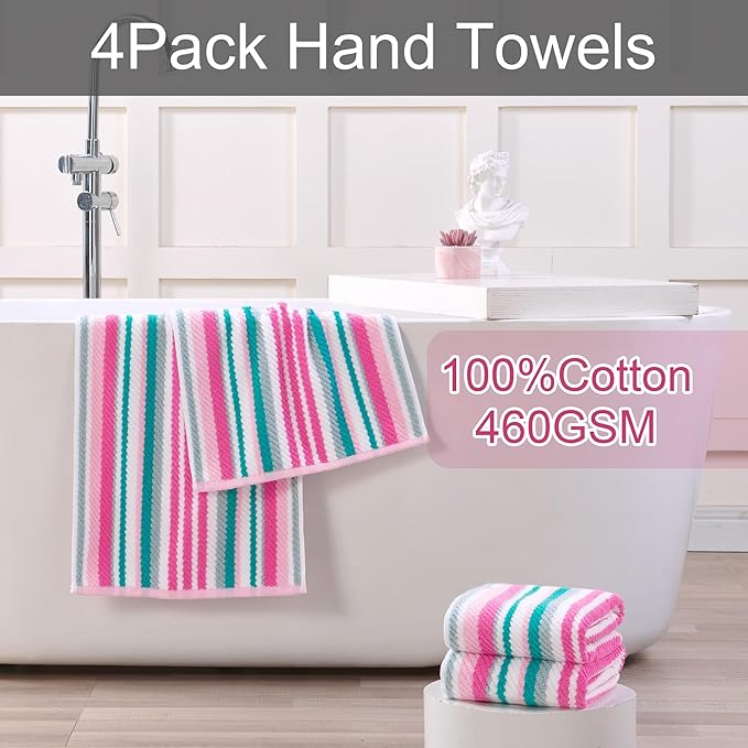 VOOVA & MOVAS Cotton Hand Towels Set of 4, Soft & Absobent & Lightweight