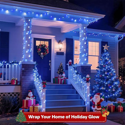 132FT 400 LED Christmas Lights with Timer, Twinkle Fairy Lights String with 8 Flashing Modes String Lights for Indoor Bedroom Outdoor Christmas Trees Garland Wreath Holiday Decorations, Blue