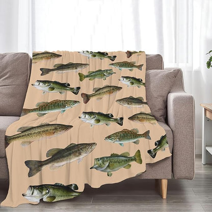 Fish Bass Blanket Decor Gifts for Fishing Lovers Flannel Fleece Fuzzy Throw Blanket Soft Warm Cozy Plush Ocean Animal Blanket for Bed Couch Living Room Stuffed Decoration for Kids Adult Man 60"x50"