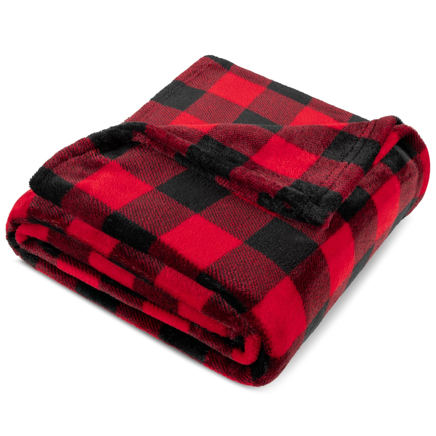 PAVILIA Black and Red Buffalo Plaid Fleece Throw Blanket for Couch, Soft Checkered Flannel Blanket for Sofa, Plaid Christmas Couch Throw Bed, Warm Cozy Decorative Blanket Fall Decor Gift, 60x80