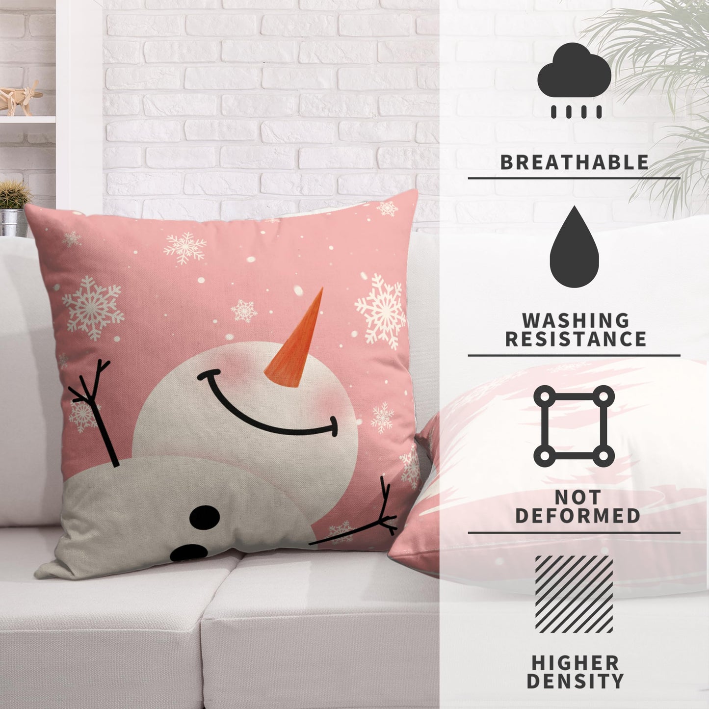 Kwlegh Pink Snowman Pillow Covers 18x18 Christmas Tree with Snowflakes Throw Pillow Covers Pillow Case Winter Holiday Cushion Case for Living Room Couch Bedroom Set of 2
